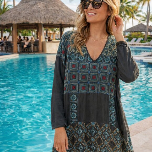 Johnny Was Tops - Johnny Was Embroidered Long Sleeve Tunic Top Size s/XS boho festival fairy goth